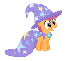 Size: 2805x2309 | Tagged: safe, artist:birdco, scootaloo, g4, accessory swap, cape, clothes, costume, diamond, female, hat, high res, magician, solo, the great and powerful, trixie's cape, trixie's hat
