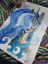 Size: 1280x1707 | Tagged: safe, artist:donika-schovina, nightmare moon, g4, female, solo, traditional art