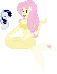 Size: 1453x1905 | Tagged: safe, artist:kaylathehedgehog, fluttershy, rarity, mermaid, sea pony, equestria girls, g4, belly button, cleavage, crossover, female, mermaid tail, mermaidized, midriff, seaponified, seapony rarity, seashell, seashell bra, simple background, species swap, the little mermaid, transparent background