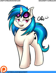 Size: 900x1165 | Tagged: safe, artist:nekocrispy, dj pon-3, vinyl scratch, pony, unicorn, g4, female, glasses, mare, open mouth, patreon, smiling, solo