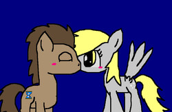 Size: 866x564 | Tagged: safe, artist:darkcruisebronystyle, derpy hooves, doctor whooves, time turner, pegasus, pony, g4, blushing, female, kissing, male, mare, ms paint, ship:doctorderpy, shipping, straight