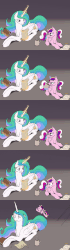 Size: 1050x3750 | Tagged: safe, artist:silfoe, princess cadance, princess celestia, alicorn, pony, royal sketchbook, g4, animated, bloodshot eyes, book, bouncing, caffeine, coffee, comic, female, filly, floppy ears, frown, hyperactive, magic, mare, missing accessory, oh crap face, open mouth, prone, reading, smiling, telekinesis, wide eyes, xk-class end-of-the-world scenario, younger