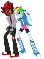 Size: 1024x1365 | Tagged: safe, artist:ferrokiva, rainbow dash, equestria girls, g4, crossover, equestria girls-ified, male, shadow the hedgehog, sonic the hedgehog (series)