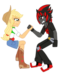 Size: 1024x1365 | Tagged: safe, artist:ferrokiva, applejack, equestria girls, g4, commission, crossover, equestria girls-ified, male, shadow the hedgehog, sonic the hedgehog (series)