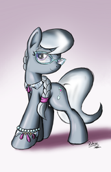 Size: 1112x1719 | Tagged: safe, artist:ruhisu, silver spoon, earth pony, pony, g4, adult, female, jewelry, mare, necklace, smiling, solo, standing