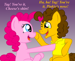 Size: 800x650 | Tagged: safe, artist:crazynutbob, cheese sandwich, pinkie pie, g4, boop, cute, female, male, meme, poking, ship:cheesepie, shipping, silly, straight