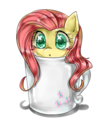 Size: 700x800 | Tagged: dead source, safe, artist:komacc, fluttershy, pony, g4, :o, absurd, big eyes, blushing, cup, cup of pony, cute, cutie mark, female, hnnng, looking at you, micro, mug, shyabetes, simple background, solo, transparent background, vector, wingding eyes
