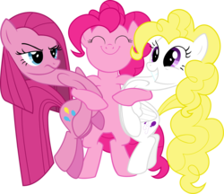 Size: 5940x5135 | Tagged: safe, artist:icy wings, pinkie pie, surprise, earth pony, pegasus, pony, g1, g4, ^^, absurd resolution, alternate design, alternate universe, eyes closed, g1 to g4, generation leap, group hug, hug, pinkamena diane pie, self ponidox, simple background, transparent background, trinity pie, vector