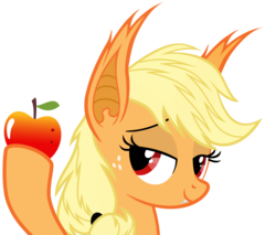 Size: 6000x5100 | Tagged: safe, artist:magister39, applejack, bat pony, pony, g4, absurd resolution, apple, applebat, bat ponified, female, looking at you, race swap, simple background, solo, transparent background, vector
