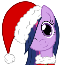 Size: 6000x6000 | Tagged: safe, artist:leadhooves, artist:mamandil, twilight sparkle, g4, absurd resolution, christmas, christmas ponies, female, hat, mare, santa hat, simple background, solo, transparent background, vector, wink