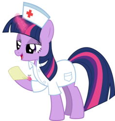 Size: 9362x9863 | Tagged: safe, artist:drgamer7065, twilight sparkle, pony, unicorn, g4, absurd resolution, bedroom eyes, clothes, coat, female, hoof glove, magic, mare, nurse, rubber gloves, show accurate, simple background, solo, telekinesis, transparent background, vector