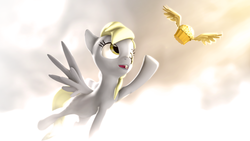 Size: 1920x1080 | Tagged: safe, artist:argodaemon, derpy hooves, pegasus, pony, g4, 3d, derpy day, derpy day 2015, female, mare, muffin, open mouth, raised hoof, solo, source filmmaker