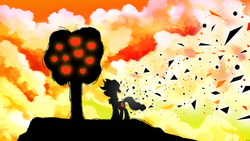 Size: 4800x2700 | Tagged: safe, artist:flamevulture17, applejack, earth pony, pony, g4, apple, apple tree, female, mare, silhouette, solo, tree