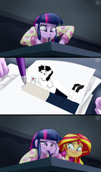 Size: 1920x3272 | Tagged: safe, artist:ponut_joe edit, artist:violetfeatheroficial, edit, twilight sparkle, oc, oc:crimson guard, equestria girls, g4, my little pony equestria girls: rainbow rocks, meme, paper, pen, twilight sparkle (alicorn), twilight's mouth art