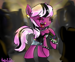 Size: 2400x2001 | Tagged: safe, artist:manfartwish, cheerilee, g4, choker, clothes, dyed mane, dyed tail, ear piercing, female, high res, jeans, pants, piercing, punk, ripped jeans, solo, spiked choker, spiked wristband, wristband