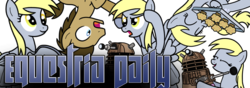 Size: 1000x350 | Tagged: safe, artist:drawponies, derpy hooves, doctor whooves, time turner, pegasus, pony, g4, dalek, doctor who, female, mare, muffin