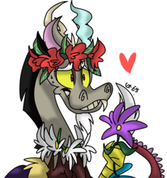 Size: 1024x1095 | Tagged: safe, artist:dizzee-toaster, discord, g4, floral head wreath, flower, male, simple background, solo, transparent background