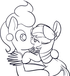 Size: 741x801 | Tagged: safe, artist:mcsadat, apple bloom, cup cake, earth pony, pony, g4, crack shipping, cupbloom, duo, female, filly, foal, kiss on the lips, kissing, lesbian, mare, mare on filly, monochrome, shipping