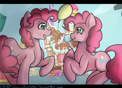 Size: 792x576 | Tagged: safe, artist:juniormintotter, pinkie pie, earth pony, pony, g4, bubble berry, duo, grin, looking at each other, looking at someone, r63 paradox, rule 63, self ponidox, smiling