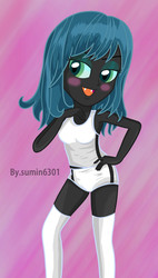 Size: 1184x2086 | Tagged: safe, artist:sumin6301, queen chrysalis, equestria girls, g4, blushing, clothes, equestria girls-ified, female, gym uniform, kneesocks, short hair, socks, solo, sports panties, sporty style, tank top