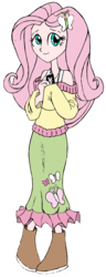 Size: 1025x2677 | Tagged: safe, artist:edcom02, artist:jmkplover, fluttershy, equestria girls, g4, clothes, cute, dog tags, humanized, long skirt, long sleeves, off shoulder, simple background, solo, sweater, sweatershy, tank top, transparent background