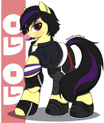 Size: 1500x1783 | Tagged: safe, artist:equestrianmarine, pony, big hero 6, bubblegum, clothes, food, gogo tomago, gum, highlights, leather jacket, ponified, solo