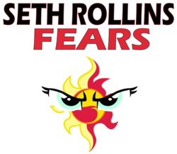 Size: 1830x1585 | Tagged: safe, artist:shafty817, sunset shimmer, g4, seth rollins, seth rollins fears sunset shimmer meme, sign, simple background, the authority, transparent background, wwe