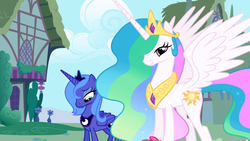 Size: 1366x768 | Tagged: safe, screencap, princess celestia, princess luna, friendship is magic, g4, s1 luna