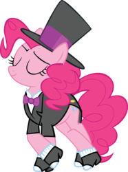 Size: 3250x4364 | Tagged: safe, artist:lykas13, pinkie pie, g4, clothes, dapper, female, hat, simple background, solo, spats, suit, top hat, transparent background, tuxedo, vector
