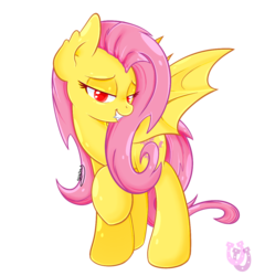 Size: 1087x1180 | Tagged: safe, artist:shadowhulk, fluttershy, g4, bedroom eyes, fangs, female, flutterbat, looking at you, solo