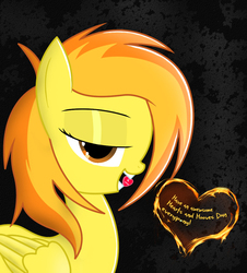 Size: 950x1050 | Tagged: safe, artist:spitshy, spitfire, pegasus, pony, g4, alternate hairstyle, bedroom eyes, candy, candy heart, female, food, looking at you, solo, stupid sexy spitfire, valentine's day