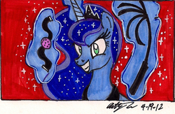 Size: 761x497 | Tagged: safe, artist:newyorkx3, edit, princess luna, pony, g4, ballgag, cat o' ninetails, female, gag, levitation, magic, mare, solo, telekinesis, traditional art, whip, wip