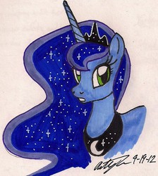 Size: 711x795 | Tagged: safe, artist:newyorkx3, princess luna, g4, female, simple background, solo, traditional art