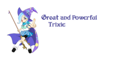 Size: 1532x872 | Tagged: safe, artist:artist-lilly, artist:mattmankoga, trixie, human, g4, base used, broom, clothes, crossover, female, flying broomstick, humanized, ojamajo doremi, school uniform, solo