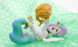 Size: 2000x1200 | Tagged: safe, artist:uncommented, princess celestia, g4, 3d print, behaving like a cat, female, happy, hoofy-kicks, legs in air, on back, photo, playing, shapeways, smiling, solo, spread wings, sun, tangible heavenly object
