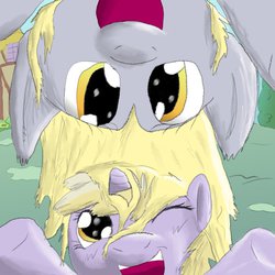 Size: 894x894 | Tagged: safe, artist:firefanatic, derpy hooves, dinky hooves, pegasus, pony, g4, cute, female, mare, upside down