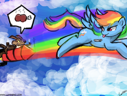 Size: 960x720 | Tagged: safe, artist:lumineko, rainbow dash, g4, 30 minute art challenge, :p, crossover, drool, flying, hungry, looking back, looney tunes, raspberry, rocket, smirk, tongue out, wile e coyote