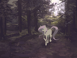 Size: 1280x963 | Tagged: dead source, safe, artist:lonelycross, fluttershy, pony, g4, female, forest, mare, solo