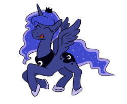 Size: 975x800 | Tagged: safe, artist:jargon scott, princess luna, alicorn, pony, g4, crown, eyes closed, female, happy, hoof shoes, jewelry, open mouth, peytral, prancing, regalia, simple background, smiling, solo, white background