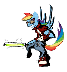 Size: 1280x1380 | Tagged: safe, artist:magello, rainbow dash, g4, colored, crossover, female, no more heroes, solo, travis touchdown
