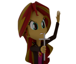 Size: 1280x1080 | Tagged: safe, artist:creatorofpony, sunset shimmer, equestria girls, g4, 3d, 3d model, blender, christian sunset shimmer, christianity, clothes, cross, crucifix, female, frown, jacket, leather jacket, religion, shirt, simple background, solo, the power of christ compels you, transparent background