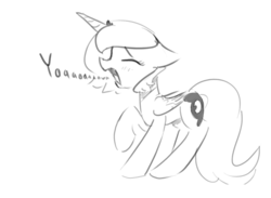 Size: 1280x938 | Tagged: safe, artist:darkflame75, princess luna, g4, female, filly, monochrome, sleepy, solo, woona, yawn