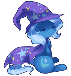 Size: 750x806 | Tagged: safe, artist:loyaldis, trixie, pony, unicorn, g4, cape, clothes, eyes closed, female, hat, simple background, solo, transparent background, trixie's cape, trixie's hat