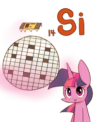 Size: 800x1000 | Tagged: safe, artist:joycall6, part of a set, twilight sparkle, pony, unicorn, series:joycall6's periodic table, g4, blushing, chemistry, circuit, electronics, female, integrated circuit, mare, microchip, periodic table, semiconductor, silicon, simple background, smiling, solo, wafer, white background