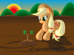 Size: 1280x960 | Tagged: safe, artist:dekomaru, applejack, earth pony, pony, g4, female, mare, plant, solo, sun