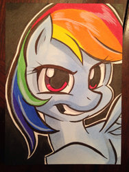 Size: 1024x1365 | Tagged: safe, artist:joshuadraws, rainbow dash, g4, female, grin, looking at you, solo, traditional art