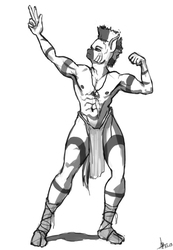 Size: 610x882 | Tagged: safe, artist:adolphbartels, zecora, zebra, anthro, g4, armpits, clothes, loincloth, male, monochrome, nipples, partial nudity, rule 63, solo, topless, zircon