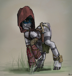 Size: 829x874 | Tagged: safe, artist:adolphbartels, zecora, zebra, g4, female, knife, piercing, solo