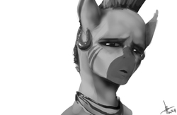 Size: 610x397 | Tagged: safe, artist:adolphbartels, zecora, zebra, anthro, g4, ambiguous facial structure, ambiguous gender, grayscale, lineless, looking at you, monochrome, simple background, solo, white background