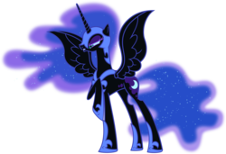 Size: 3516x2406 | Tagged: safe, artist:porygon2z, nightmare moon, alicorn, pony, friendship is magic, g4, female, high res, raised hoof, simple background, solo, spread wings, tall alicorn, transparent background, vector